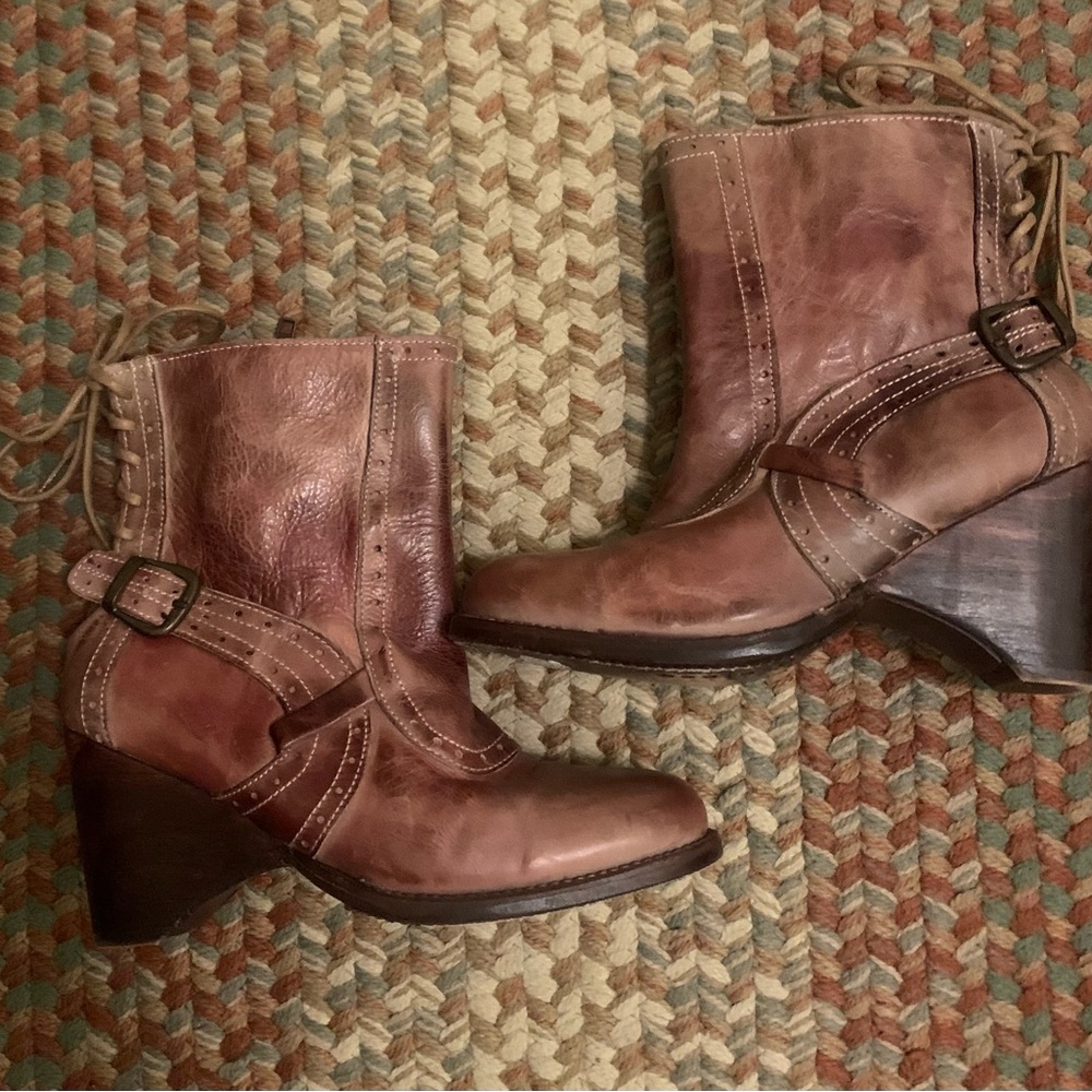 BED|STU Brown Heeled Boots with Harness Straps